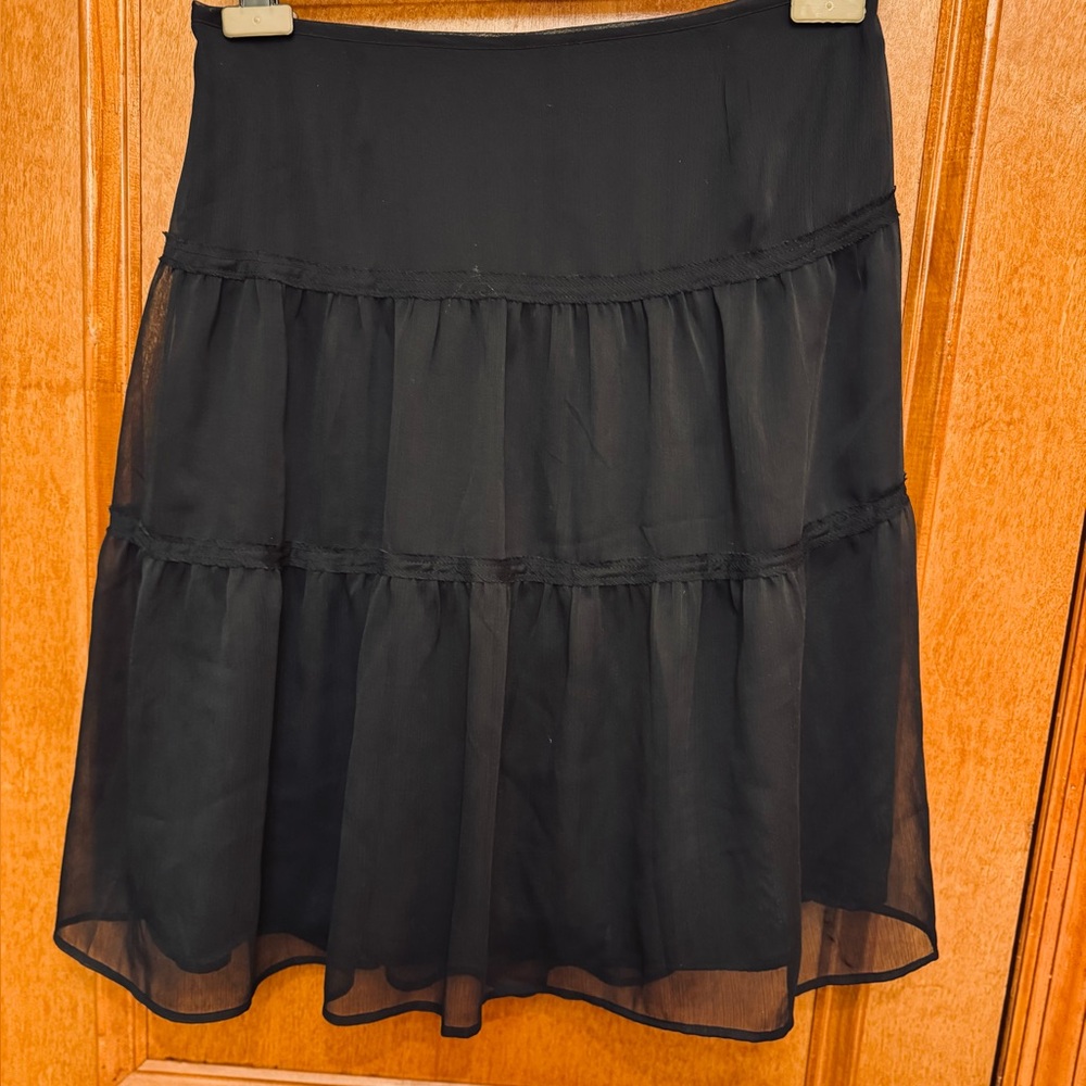 🆕 Vintage OLD NAVY Black Knee-Length fully lined sheer Tiered Skirt